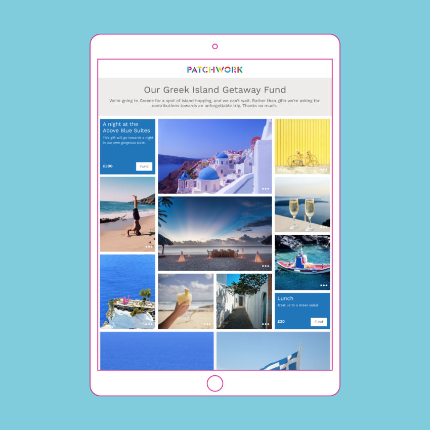 Greek Island Patchwork honeymoon fund