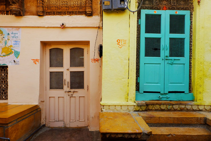 Coloured doorways in India - solo travel Patchwork