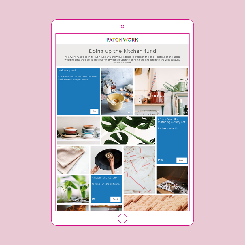 Patchwork wedding gift list Kitchen Fund in an iPad