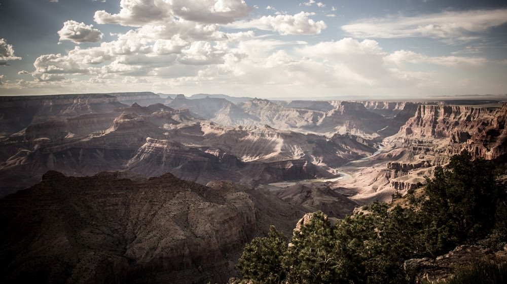 View looking down into the Grand Canyon in America