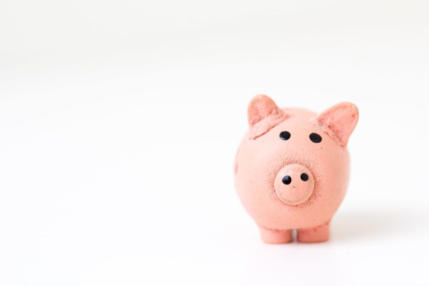 small pink big bank against white background
