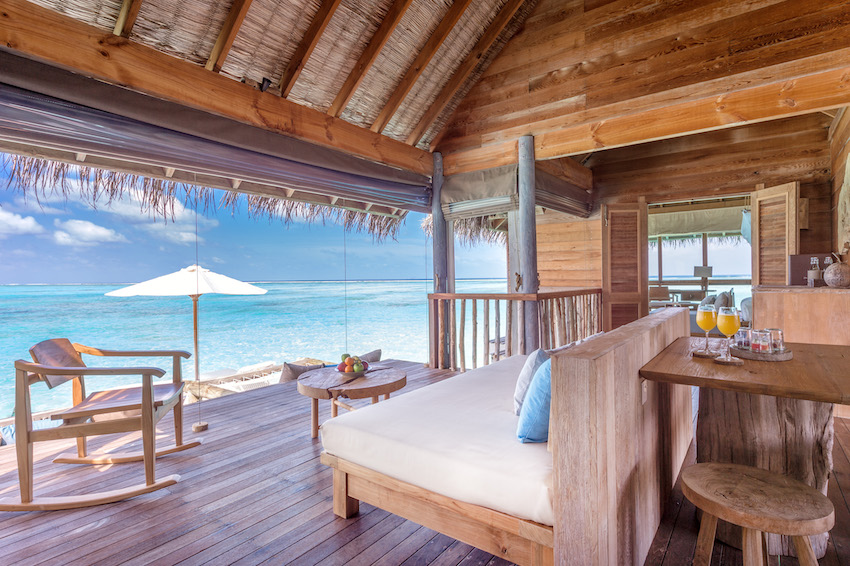 Living room of overwater villa in the Maldives