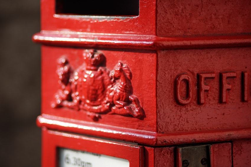 Close up of red Royal Mail postbox
