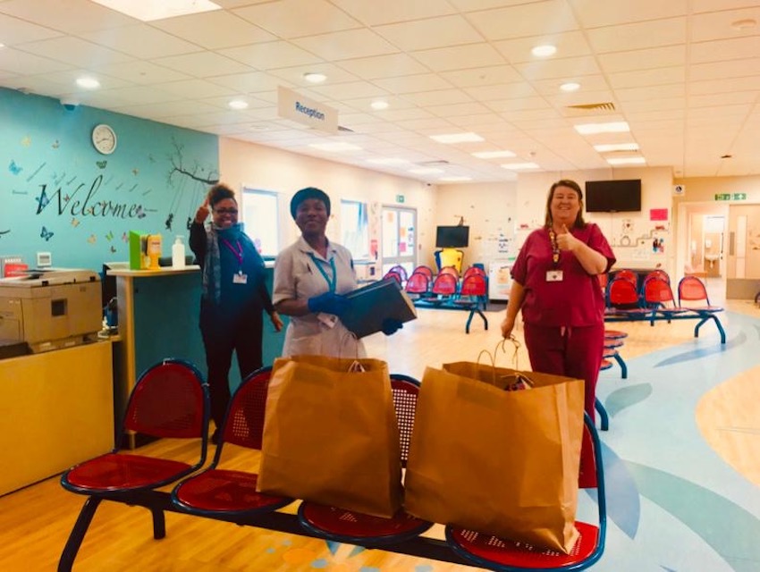 Food packages being delivered to staff at Lewisham NHS hospital