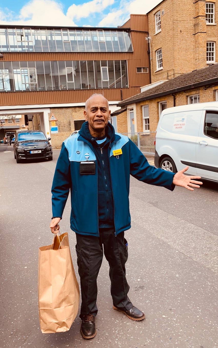First recipient of Frontline food packages at Lewisham NHS Hospital