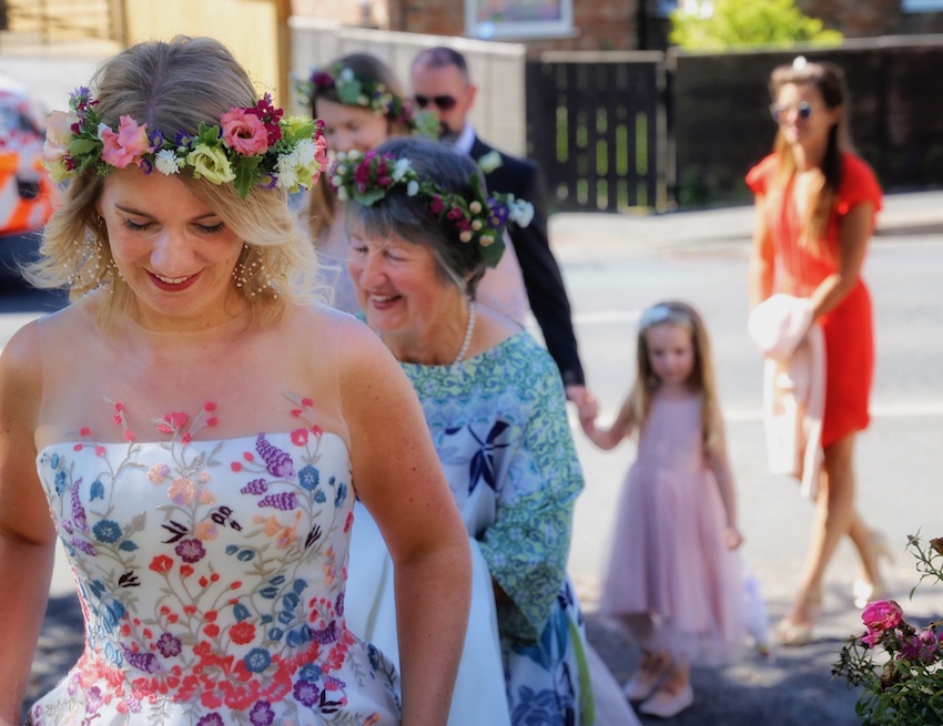 Bride and family celebrating with a small wedding in Yorkshire during Covid-19 pandemic