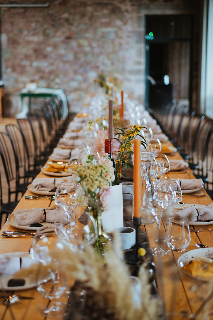 Wedding reception table decor at Guardswell Farm, Perthshire, Scotland