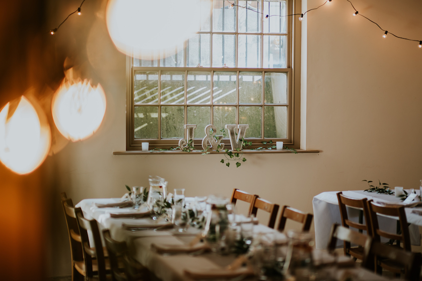 Seating for wedding reception at Elizabeth Gaskell House, Manchester