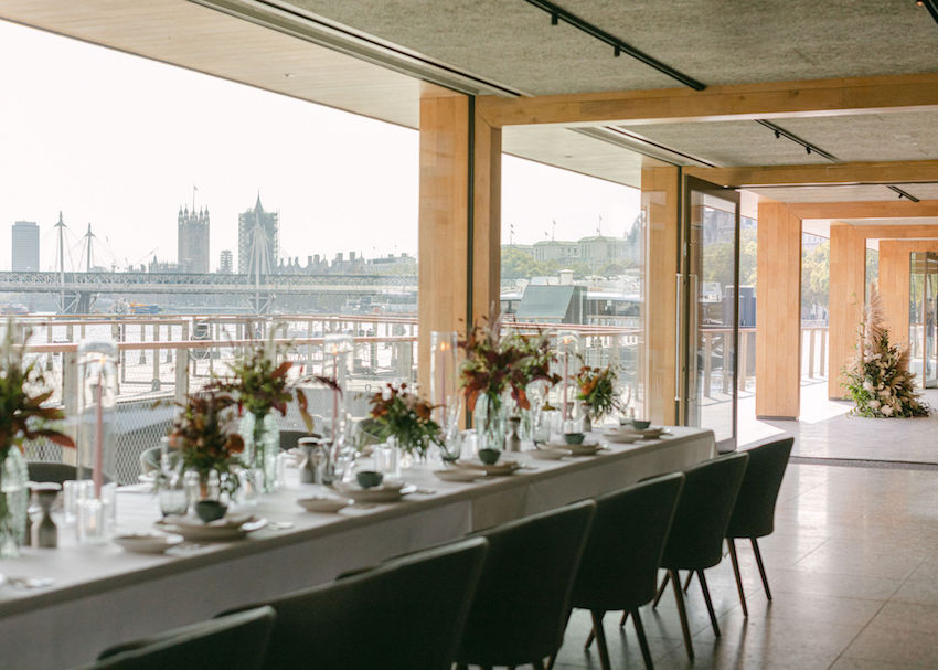 Woods Quay Wedding venue set up for Ceremony & Lunch