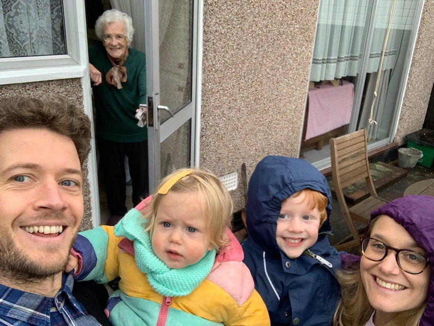family visiting grandparents on doorstep during coronavirus