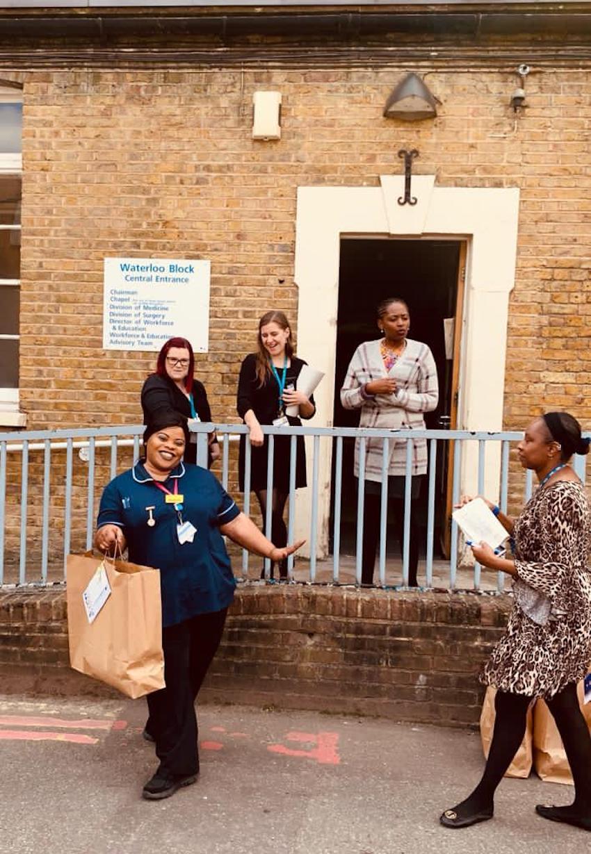 Lewisham hospital staff receiving their food packages during pandemic