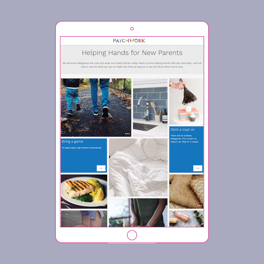 Helping hands for new parents readymade patchwork template in an iPad
