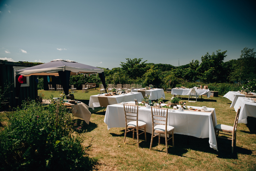 tables set up for wedding reception at Ecology Centre Kinghorn Fife