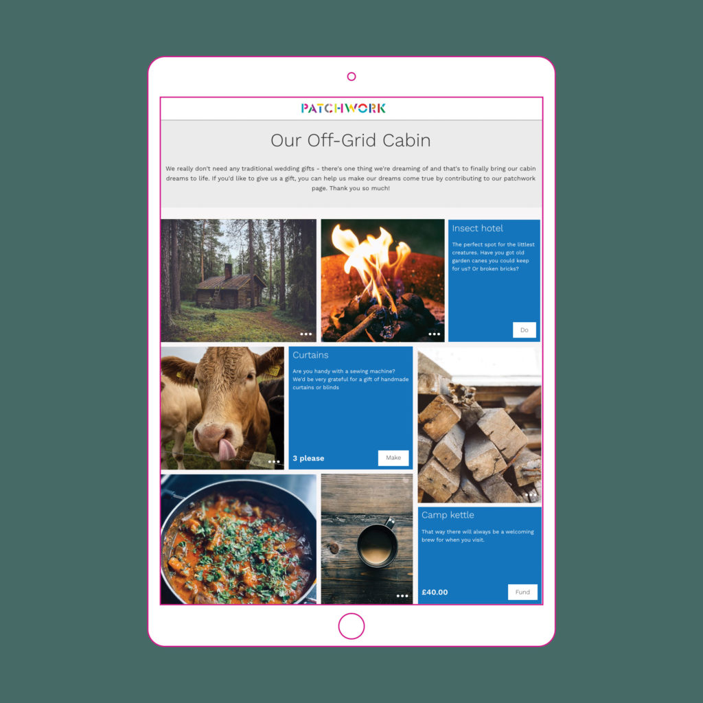 Off-grid cabin Patchwork group wedding gift template in an ipad