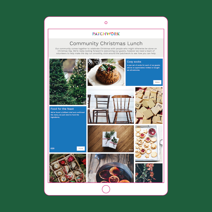 Community Christmas Lunch Patchwork fund in an ipad